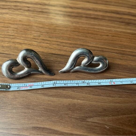 Vintage 80s MEXICO Hearts Large 925 Sterling Silver made in Mexico Earrings - Picture 5 of 5